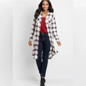 Maurices plaid button down duster shirt size small.